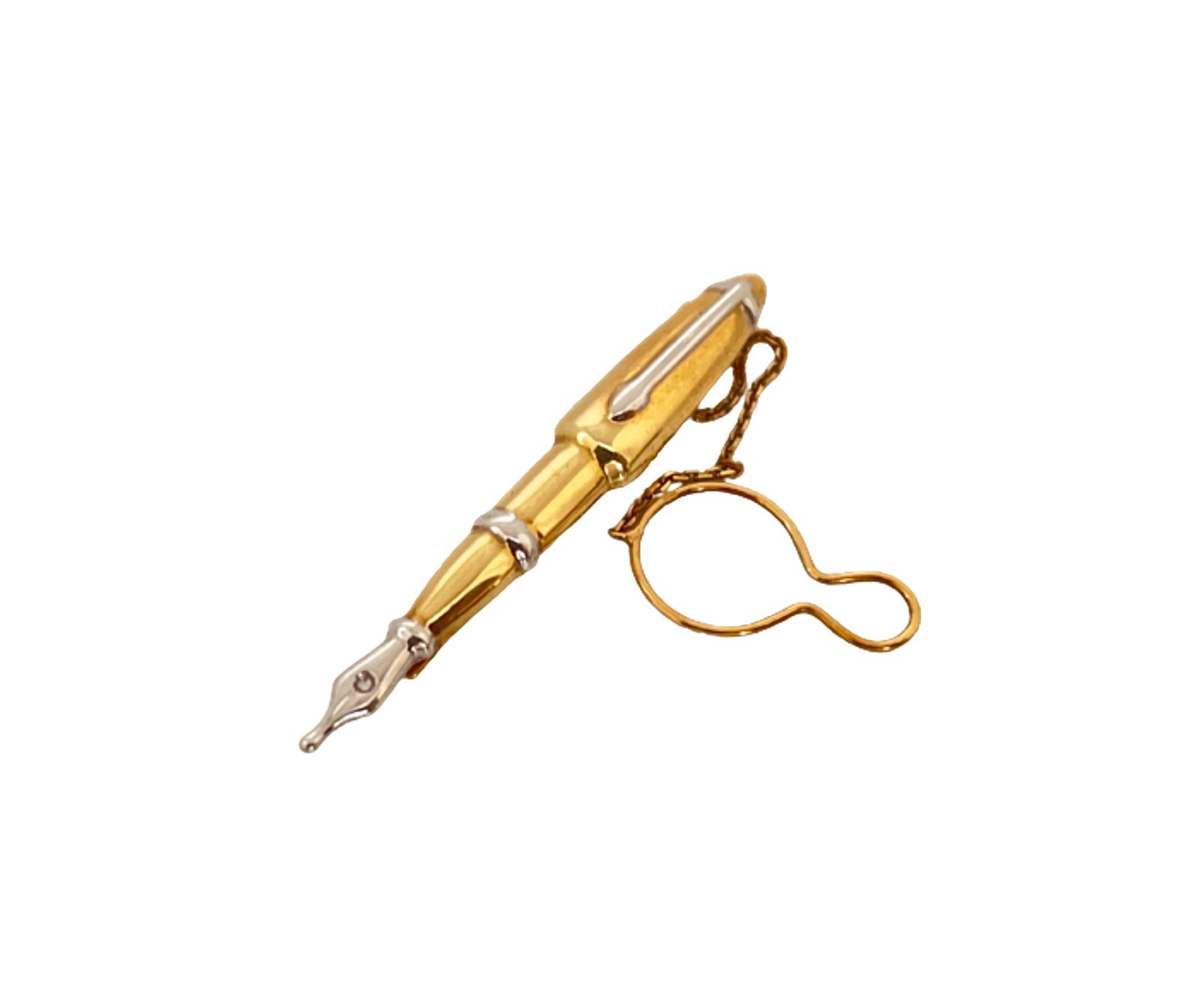 Unique Gold tie clip miniature fountain pen in yellow and white gold France
