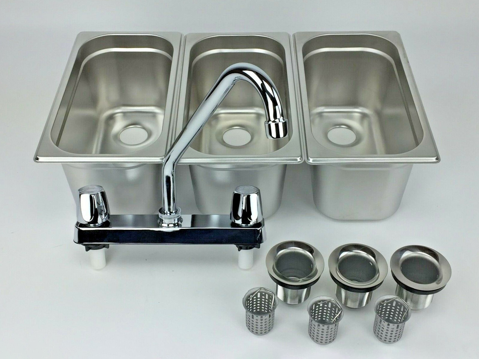 Concession Sink 3 Compartment Portable Food Truck 3 Small w/ Faucet Drain Traps