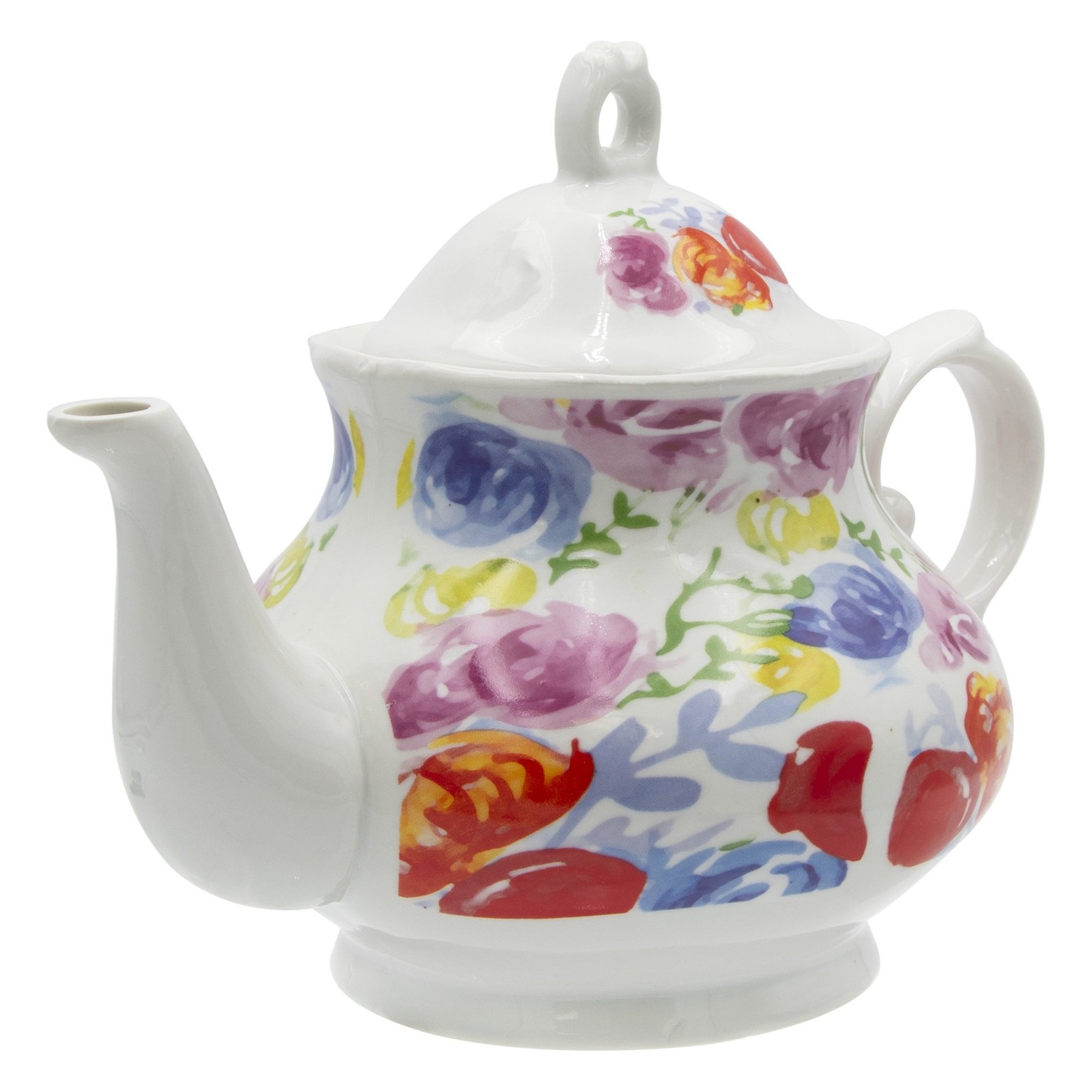 Floral Watercolor White Ceramic 32oz Teapot