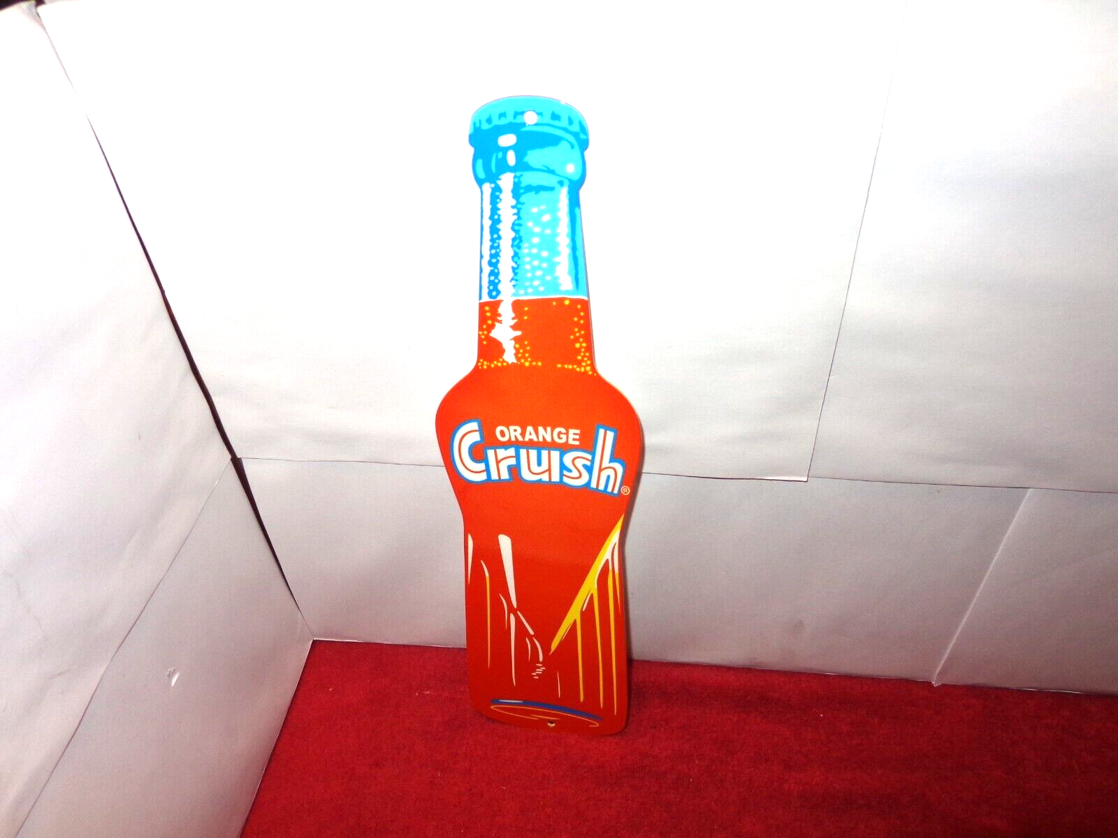 3 3/4 x 15 in ORANGE CRUSH SODA POP ADVERTISING SIGN HEAVY DIE CUT METAL #Z 286