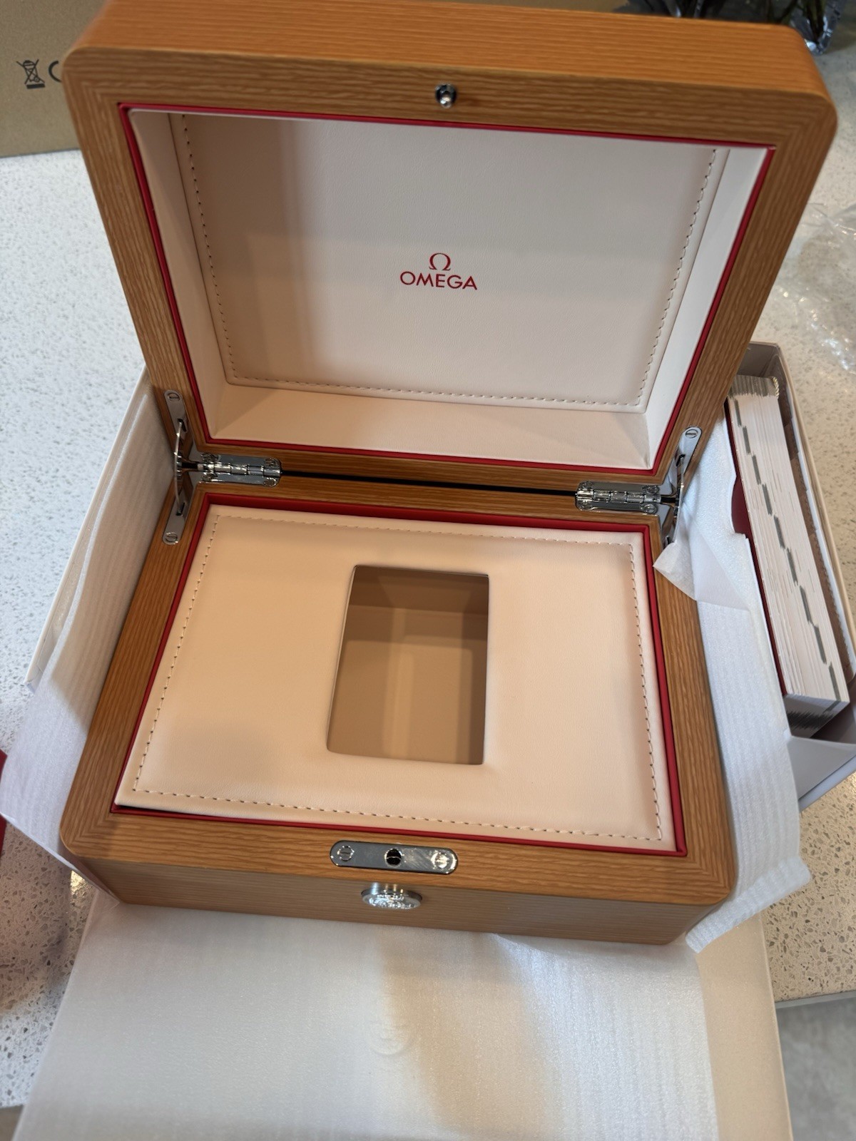 Omega Wooden Lux Watch Box Replacement Manual And Red Travel Case Fast Ship