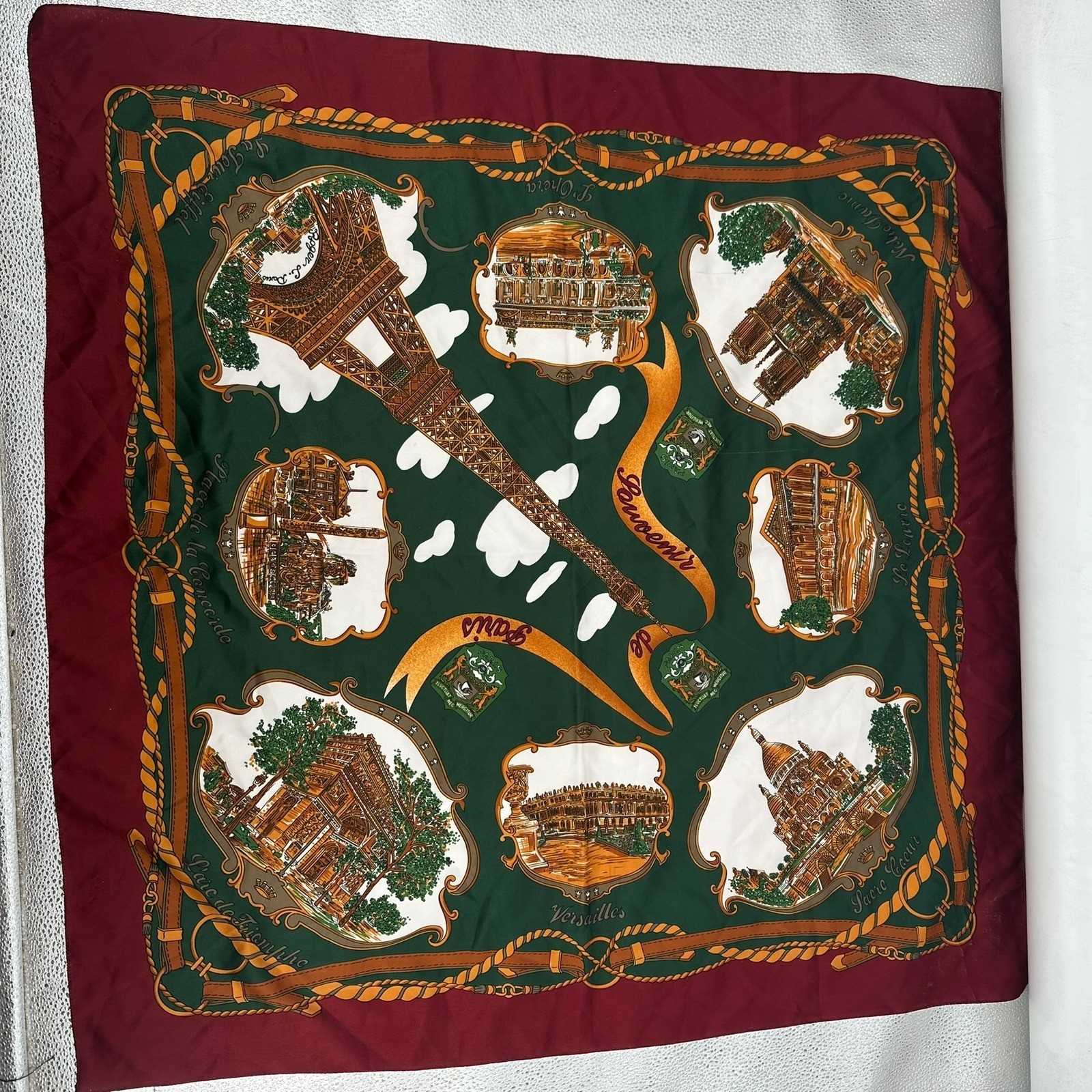 Womens Vintage Paris Scarf Souvenir De Paris Eiffel Tower Landmarks Parisian