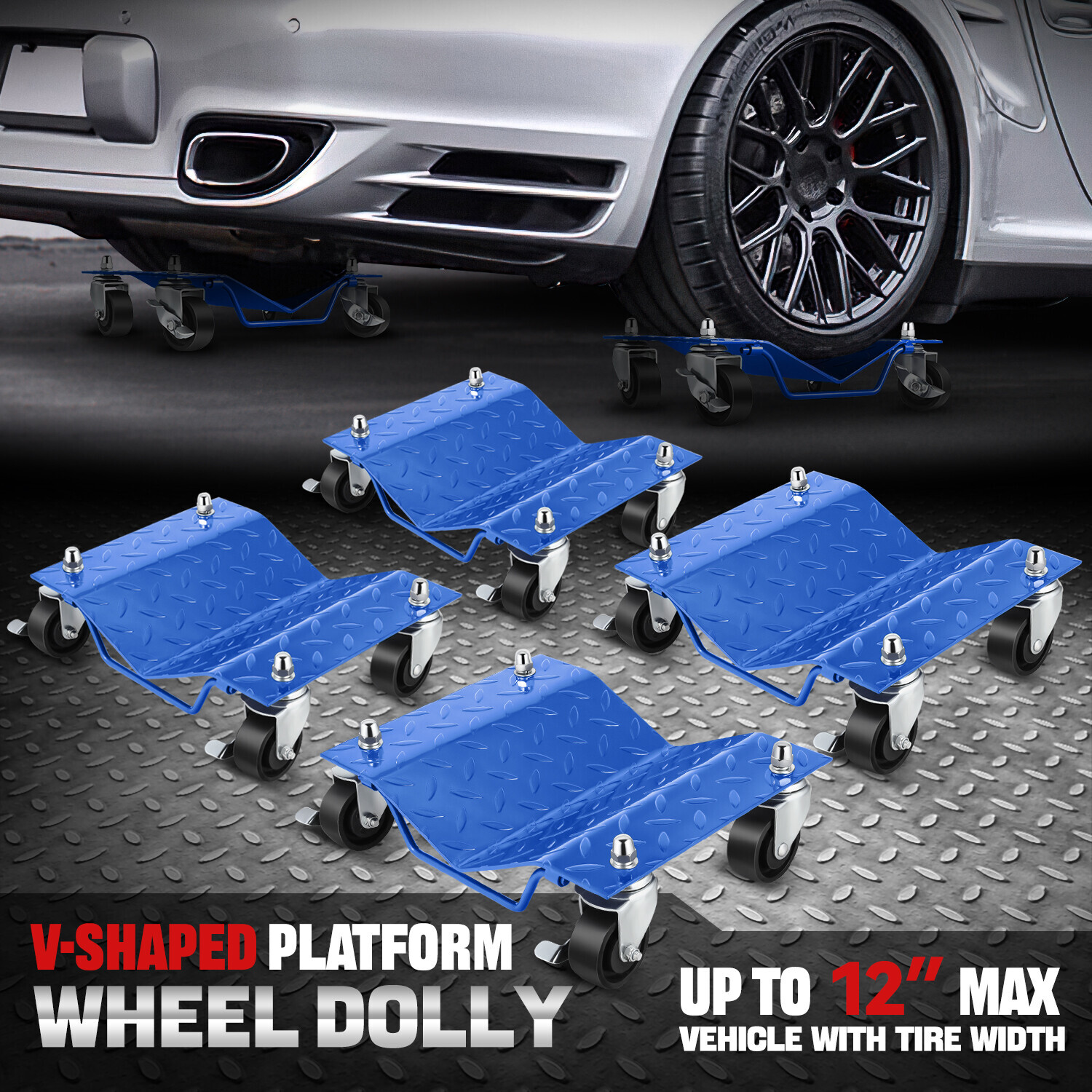 [4PCS] 6000lbs.Heavy Duty Skate Car Tire Wheel Dollies Auto Repair Slide Blue