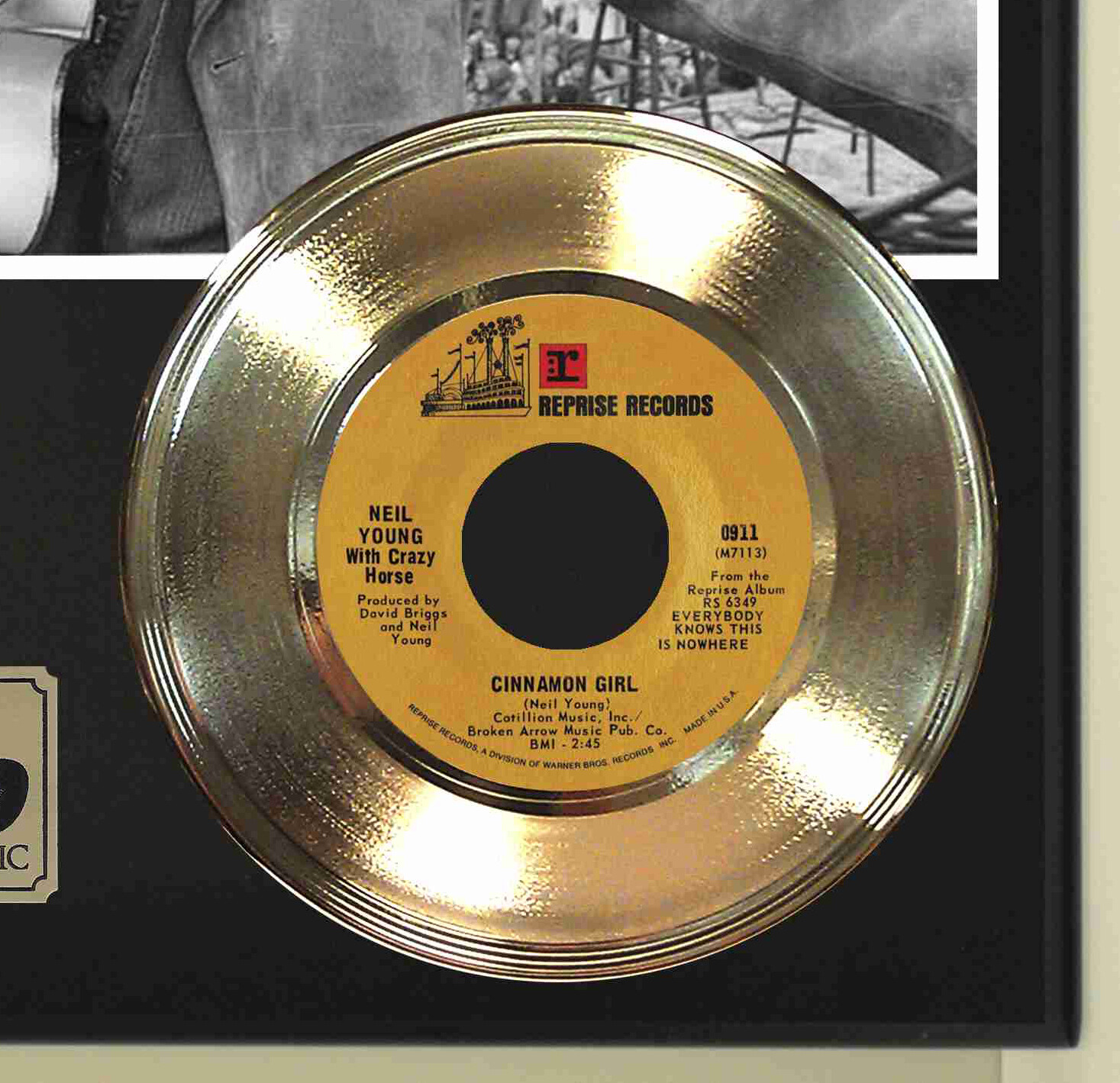 Neil Young "Cinnamon Girl" Record Display Wood Plaque