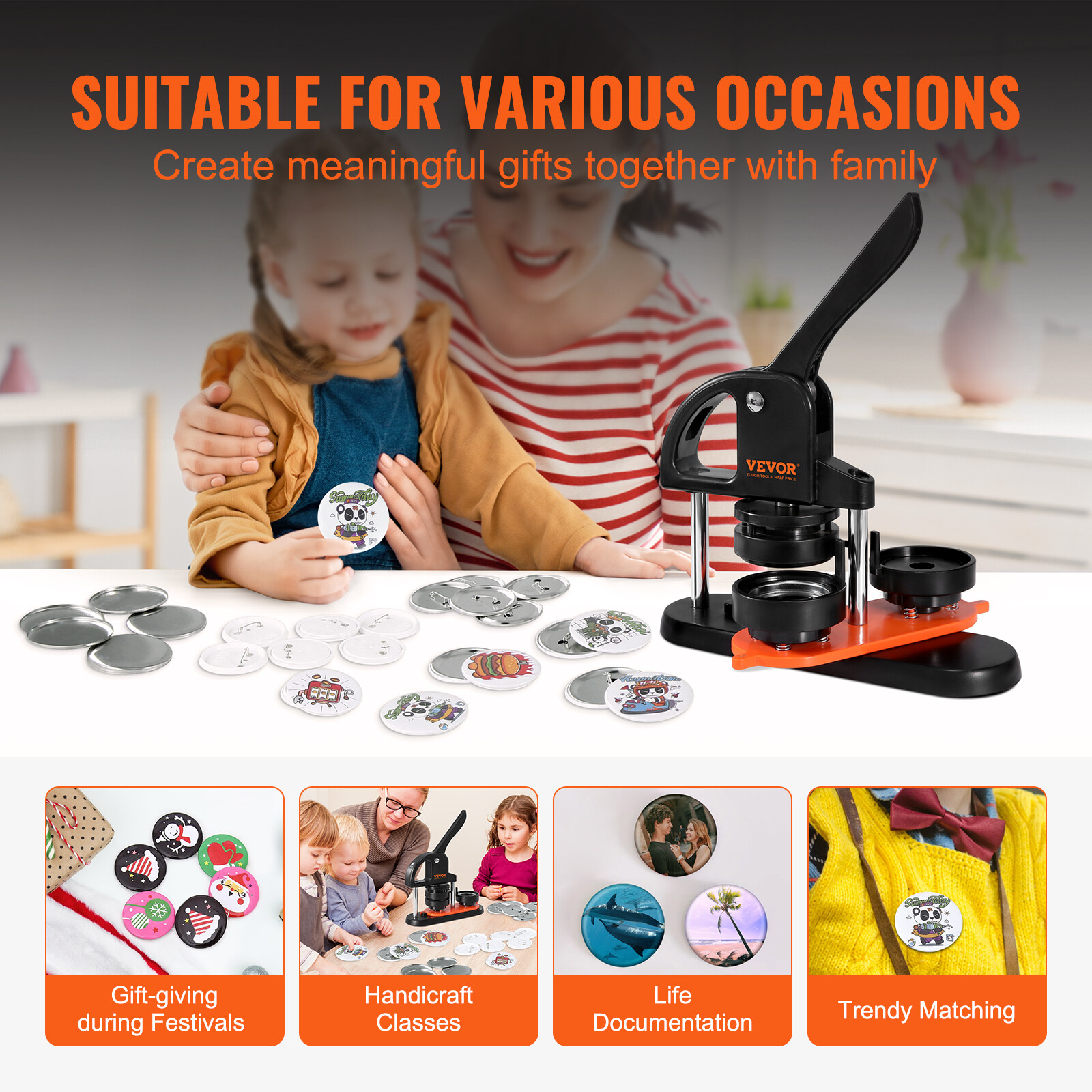 Button Maker Machine Pin Badge Maker 2.28" 100 Button Parts + Circle Cutter