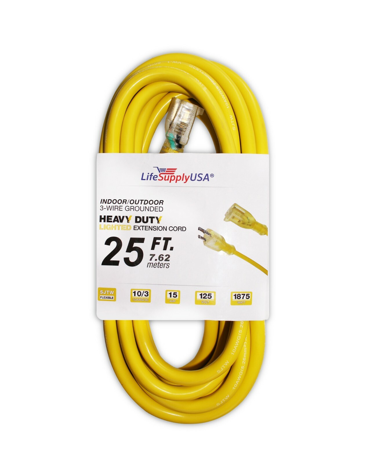 10/3 300V SJTW LIGHTED 15A Extension Cord - 3 6 10 25 50 75 100 200 ft foot feet