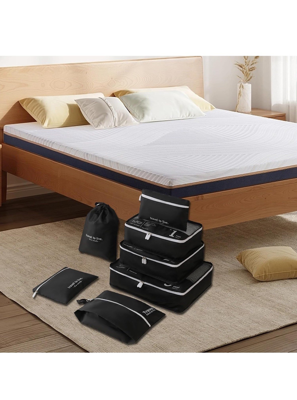 7pcs Travel Packing Cubes Set Organizer Bags for Luggage Clothes Shoes Toiletry