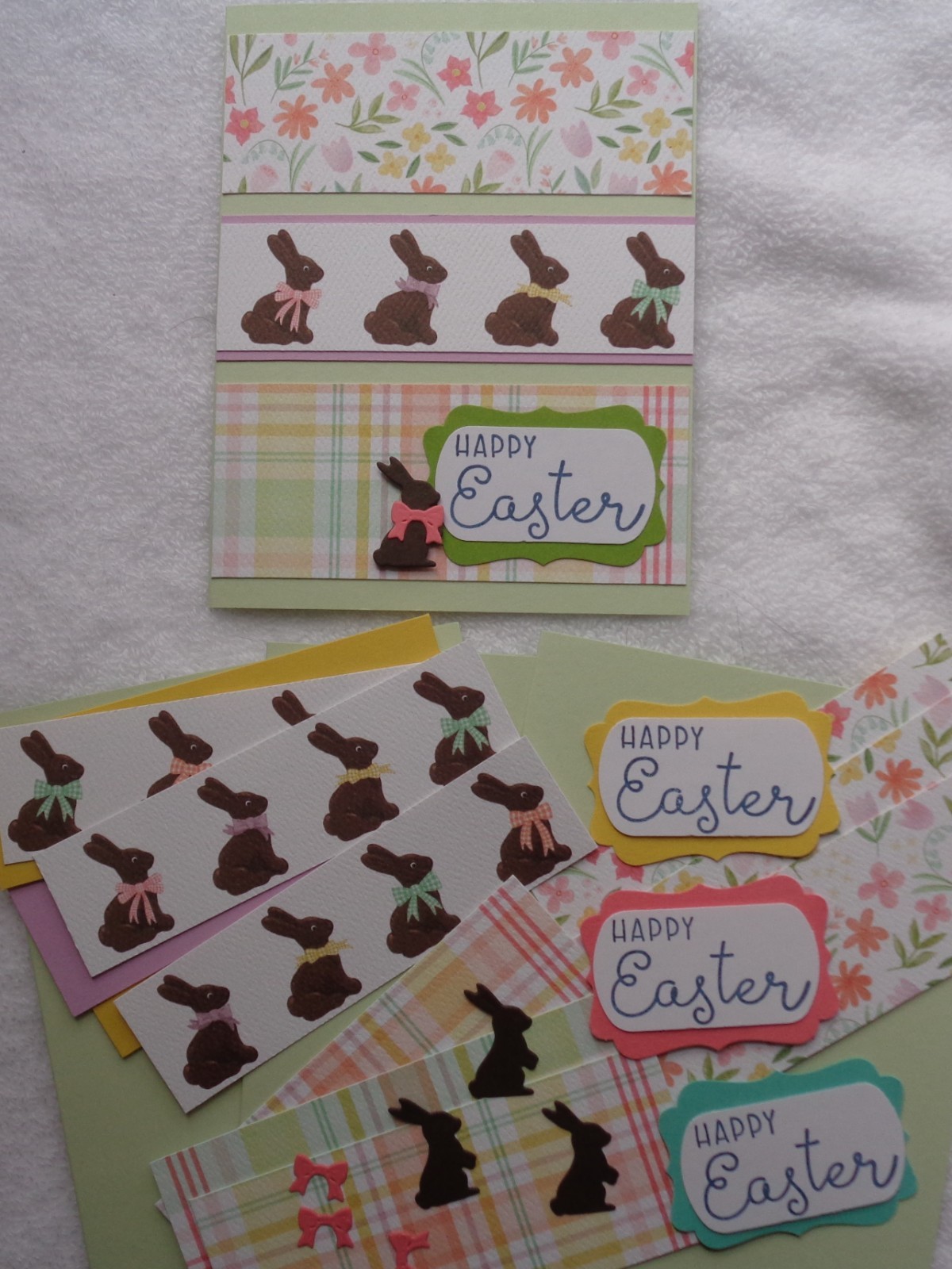 Stampin' Up! Card Kit HAPPY EASTER Chocolate Bunnies Bows Floral Plaid Rabbit