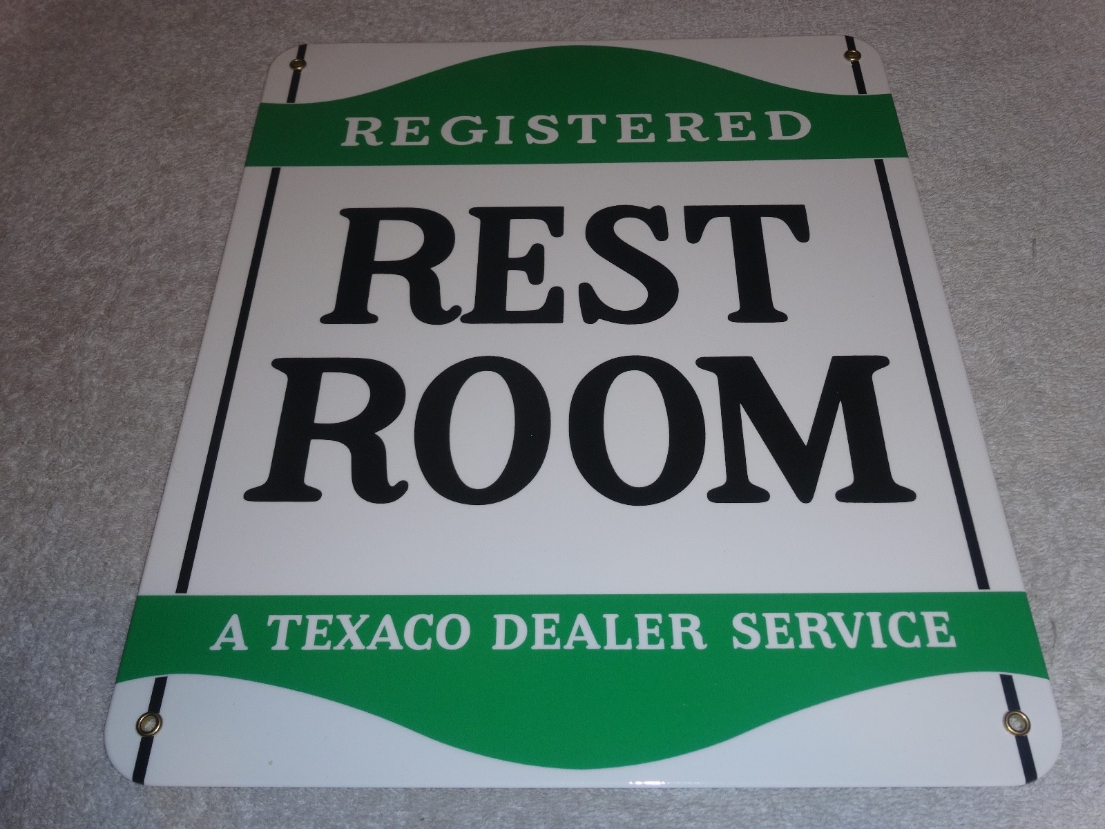 VINTAGE TEXACO RESTROOM REGISTERED MEN & WOMAN 12" PORCELAIN METAL GASOLINE SIGN