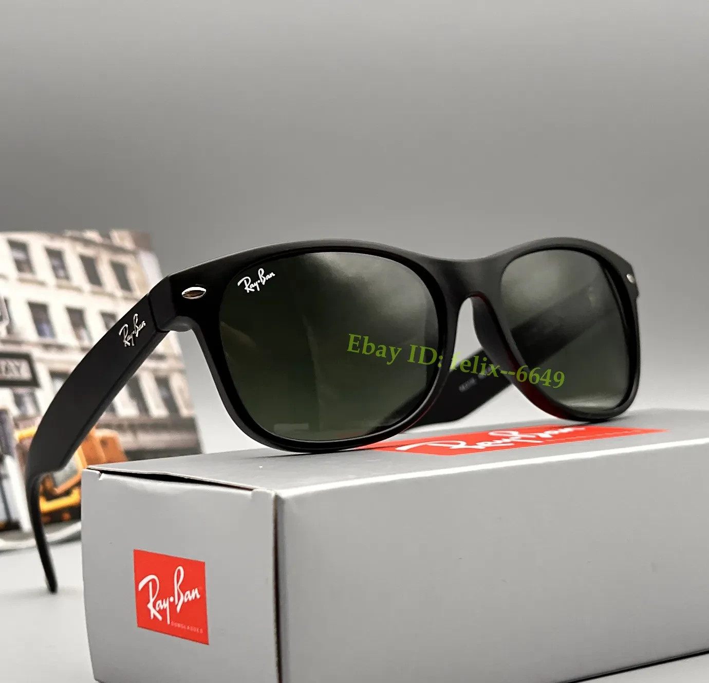 Ray-Ban RB2132 622 Matte Black Wayfarer Sunglasses G-15 Green Lens Unisex 55mm