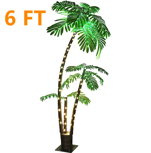 6FT Artificial Palm Tree 3 Trunks LED Lighted Outdoor Decor for Tiki Bar Party