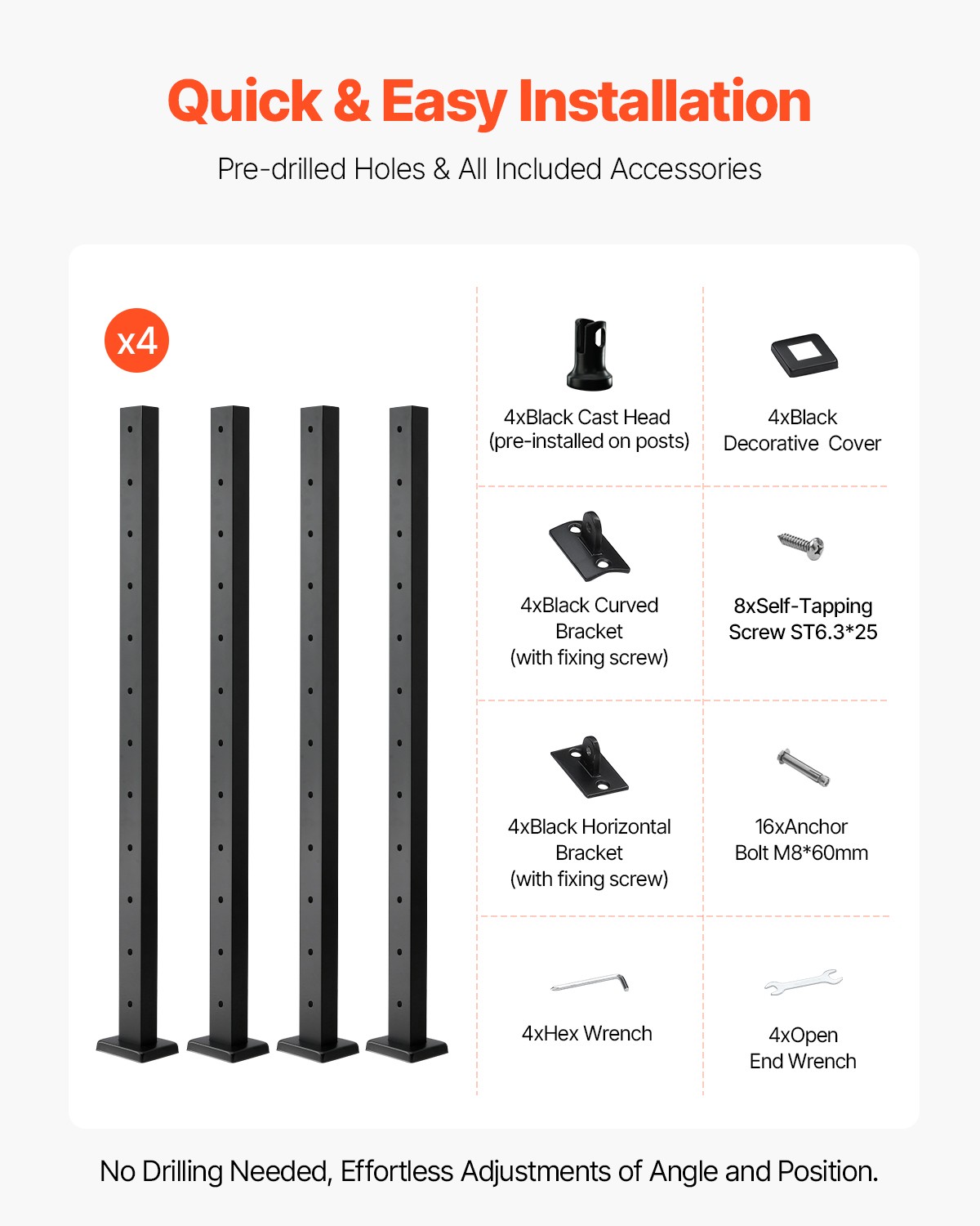 Cable Railing Post 42x2x2 In Horizontal-Hole Railing Post 4JZLGZXHS106URZU0001V0