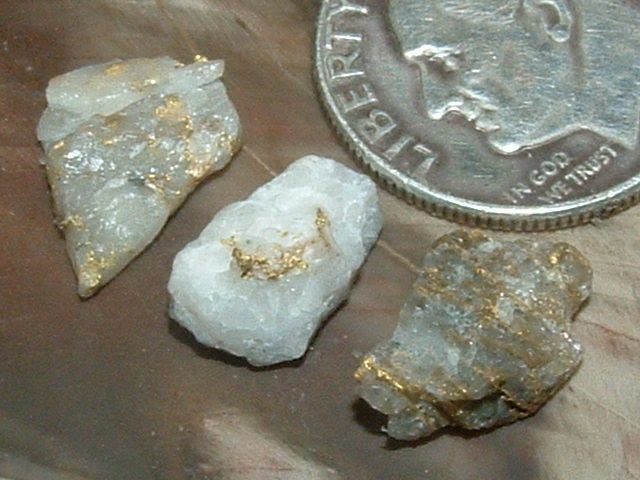 3 NATURAL GOLD QUARTZ SPECIMENS .88 GRAM CALIFORNIA OREGON COLORADO