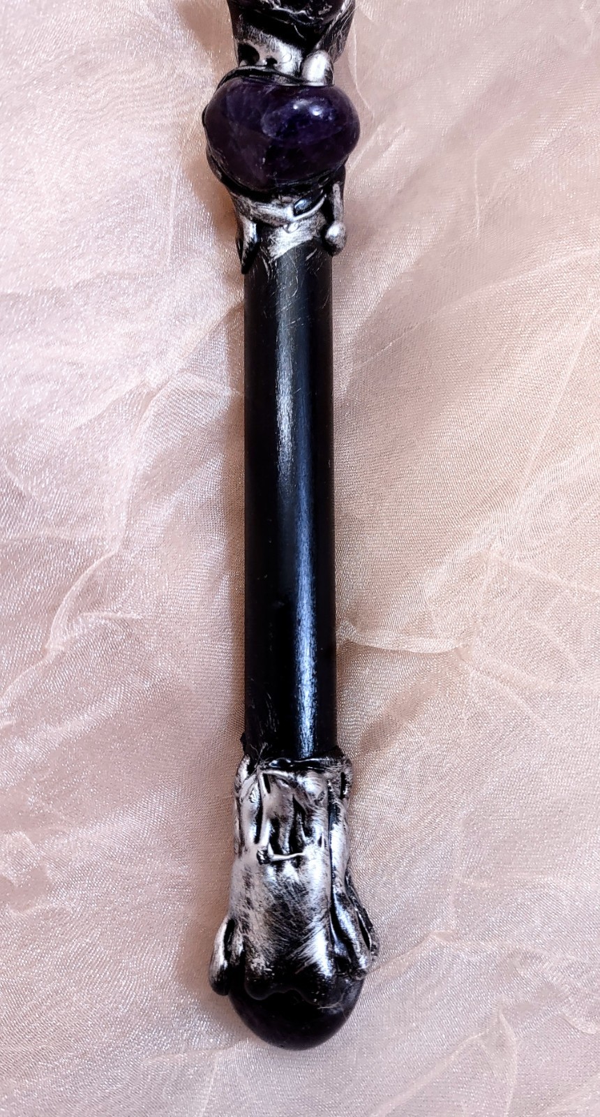 Magic Wand Amethyst Point & Silver Triple Moon Pentacle 10" Wiccan Pagan Witch