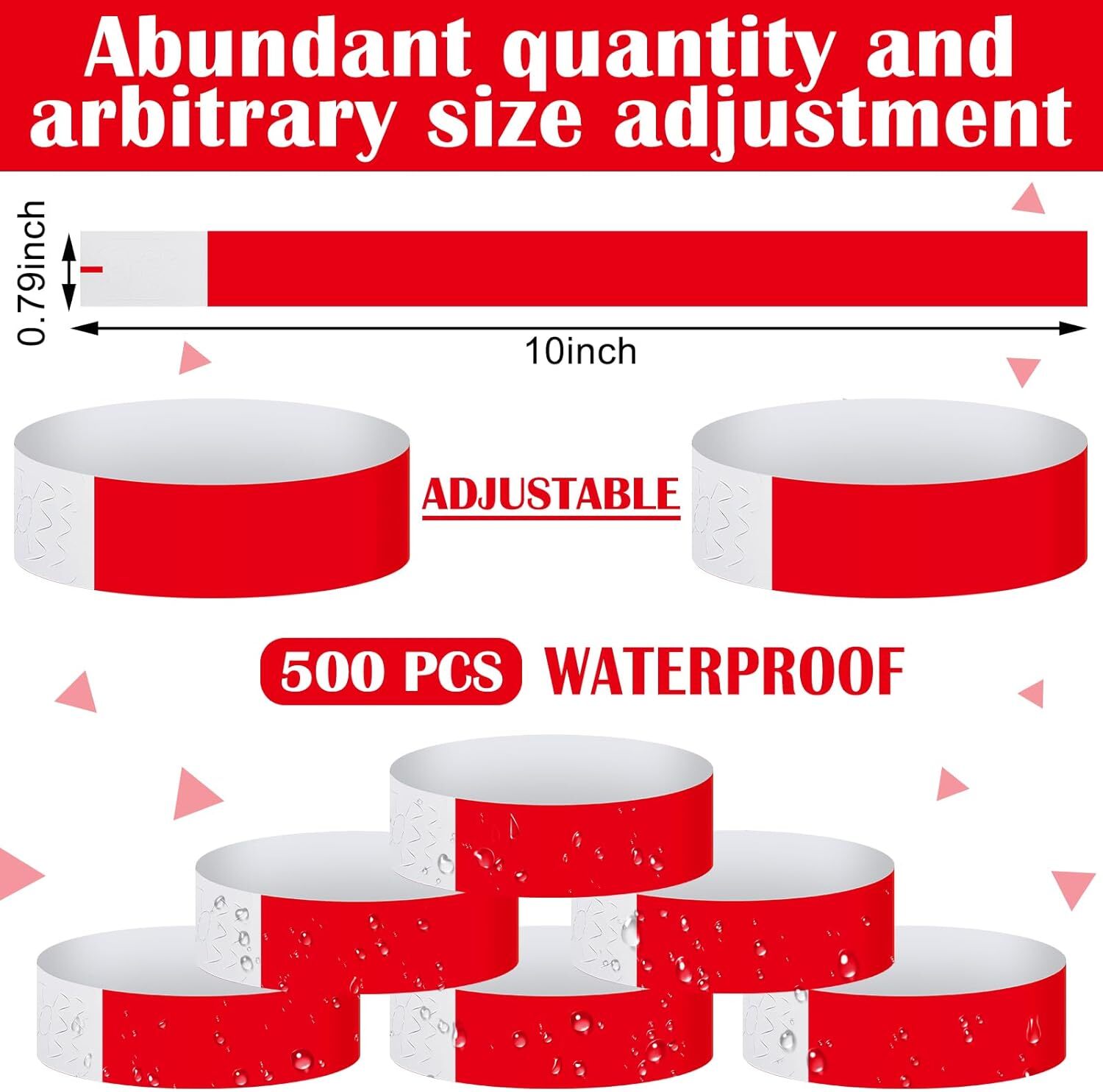 Epakh 500 Pcs Paper Wristbands Neon Wrist Bands Waterproof Hand 500 Pcs, Red