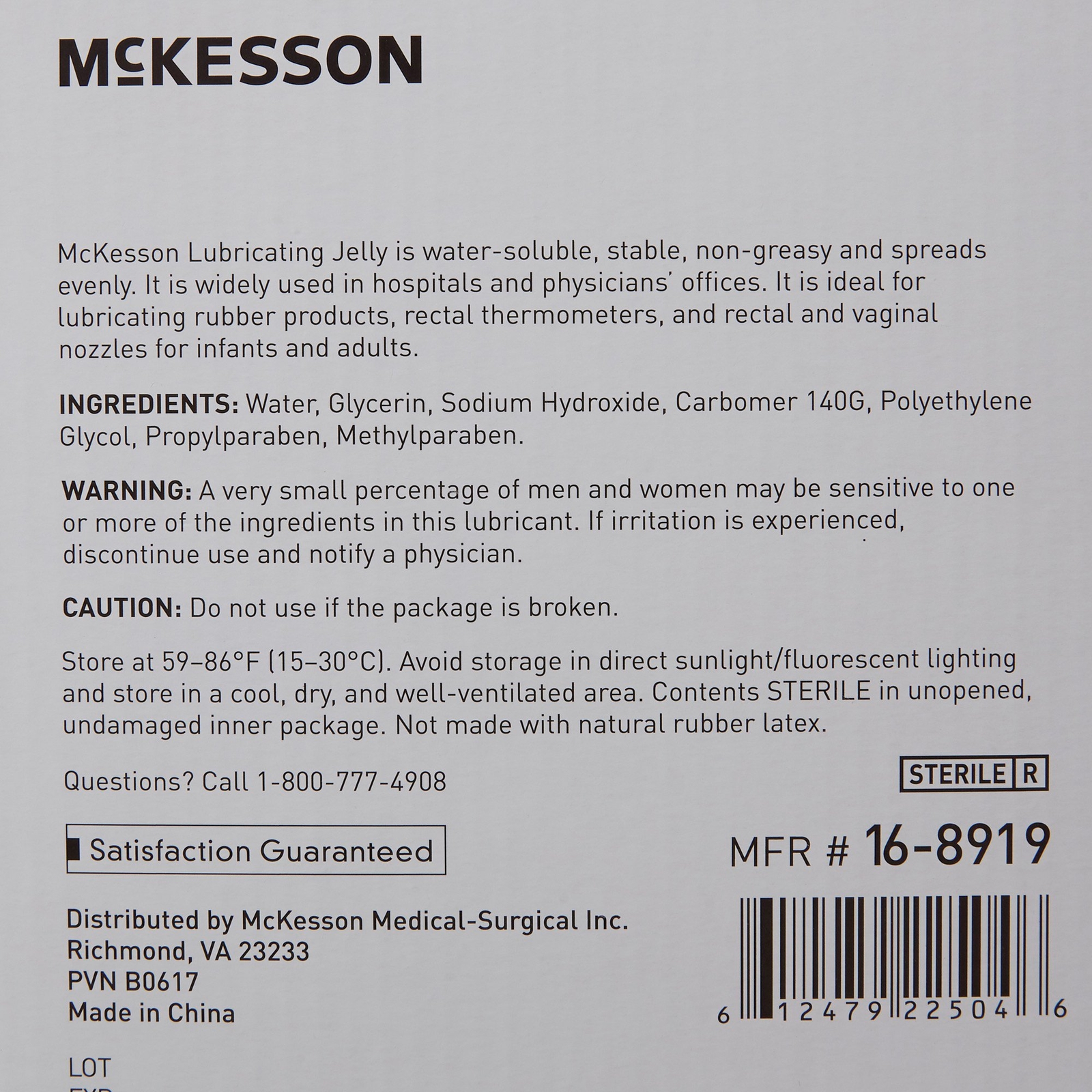 McKesson Lubricating Jelly Sterile 4 oz. Tube 12 per Box 16-8919