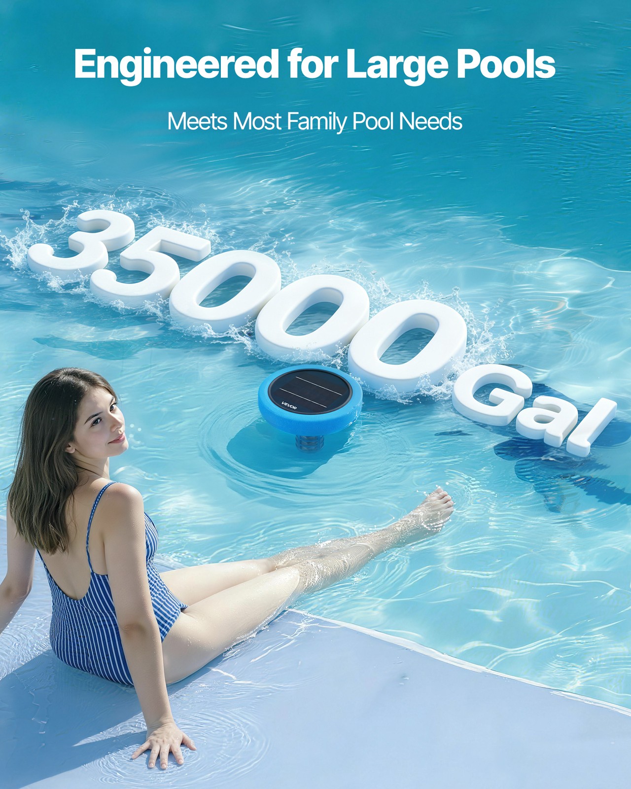 VEVOR Solar Pool Ionizer Round Copper Pool Ionizer Up to 35000 Gal for Pool Blue