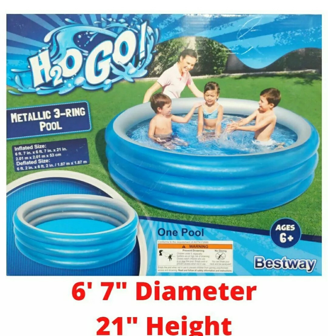 H2OGO Metallic 3-Ring Inflatable Kiddie Swimming Pool, 79" Diameter 21" Height