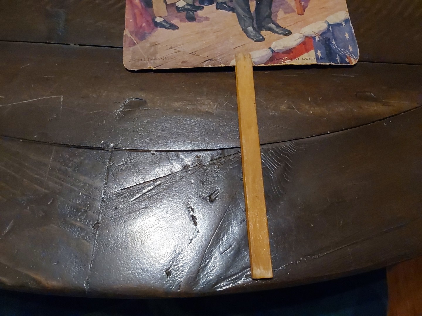 1900s Warwick RI Hand Fan Johnson & Dennegan Confectionery Lincoln at Gettysburg