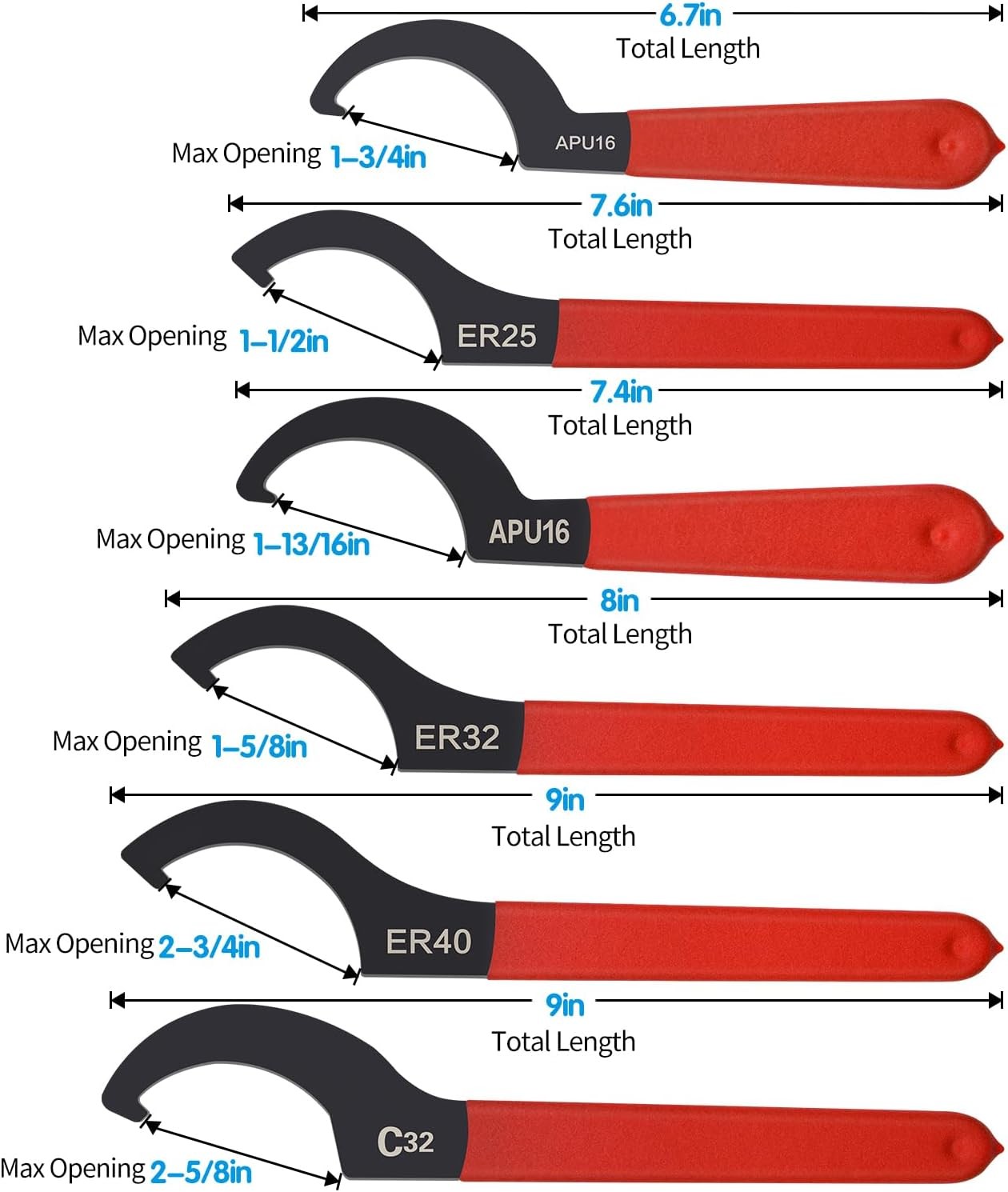 6PCS Coilover Spanner Wrench Set Coilover Wrench C-Shape Spanner Wrench Shock US