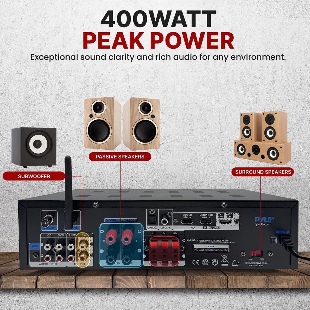 Pyle 400 Watt Power Bluetooth Stereo Amplifier Receiver w/ Digital LED Display