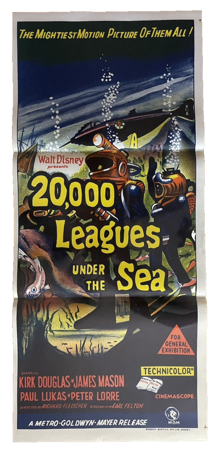 ORIG. MOVIE POSTER~20,000 LEAGUES UNDER THE SEA~60'S~APP 13X30"~SYDNEY AUSTRALIA
