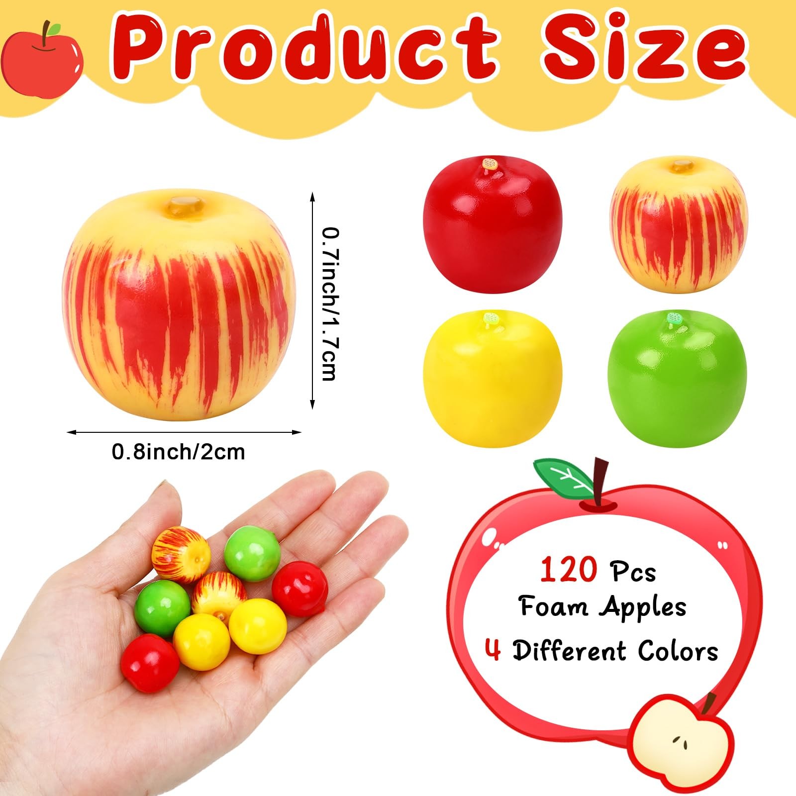 JUNEBRUSHS 120 Pcs Foam Apples, Artificial Mini Apples 0.8 inch, Multicolor