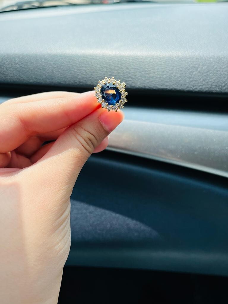 5.50 Ct Real Oval Sapphire & Diamond Diana Princess Ring 14K Solid Yellow Gold 7