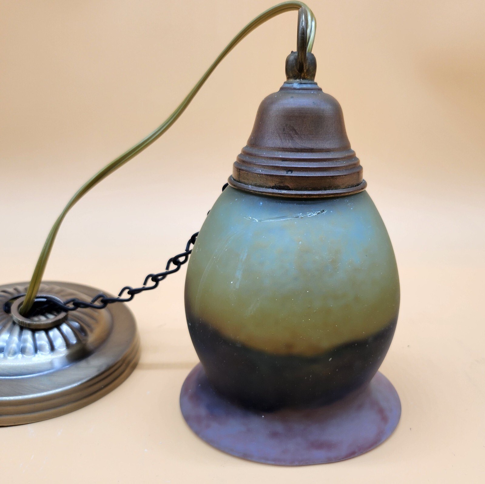 Vintage Art Glass Hanging Ceiling Pendant Light Fixture