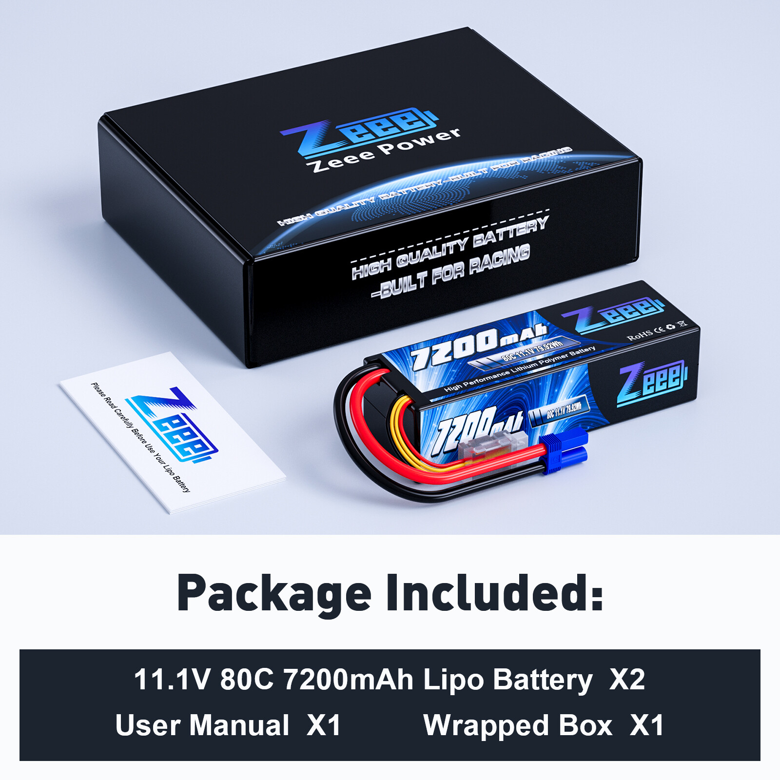 2x Zeee 3S LiPo Battery 7200mAh 11.1V 80C EC5 for LOSI RC Car Truck Boat Buggy