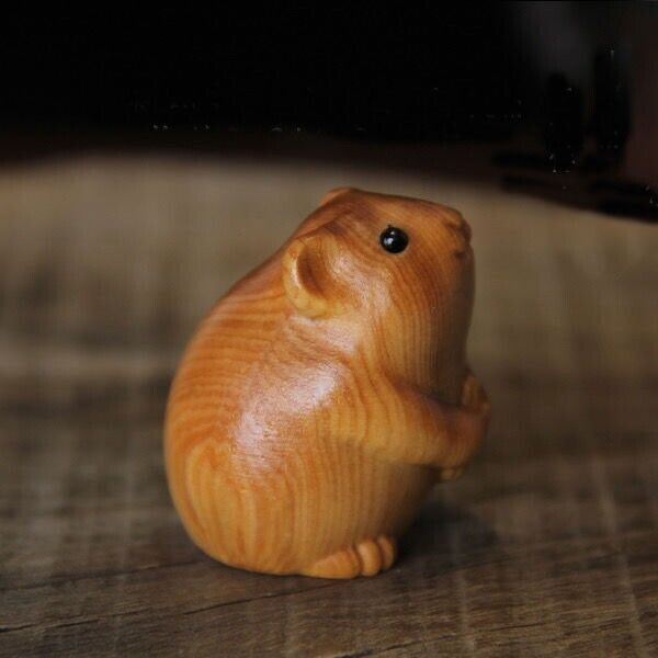Cliff cypress Wood Carved Figurine Home Desktop Decoration Statue Animal Rat Toy