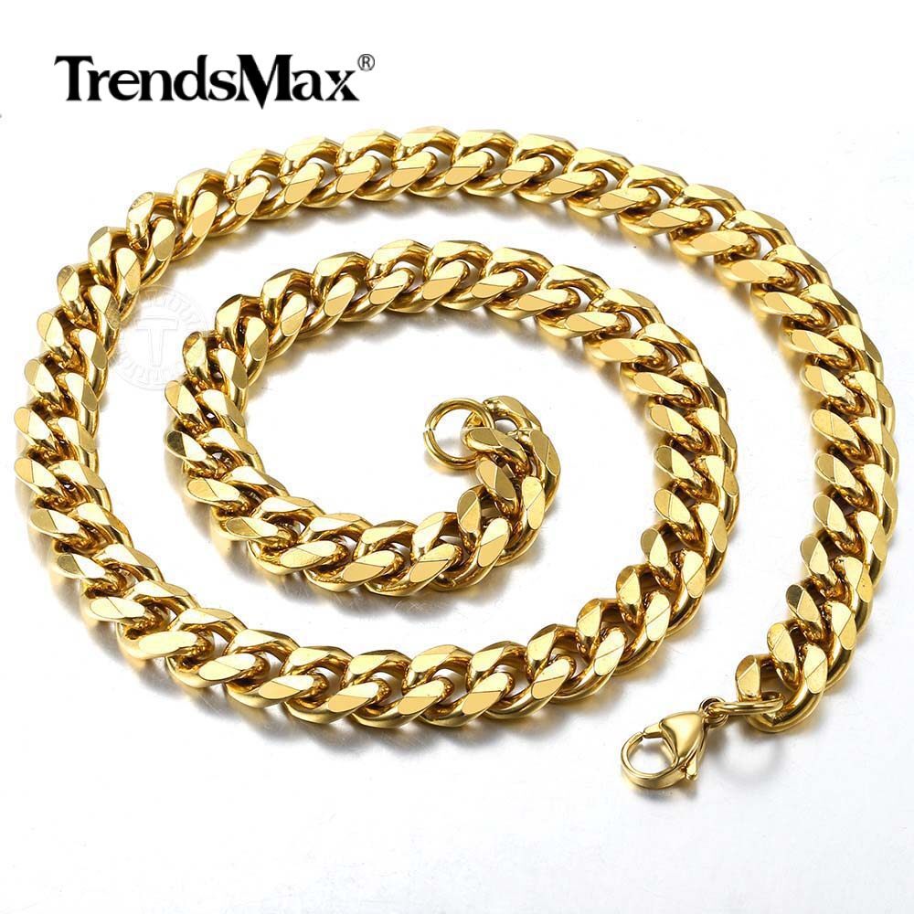 14K Gold Plated Stainless Steel Cuban Curb Chain Necklace Bracelet 3/5/7/9/11mm