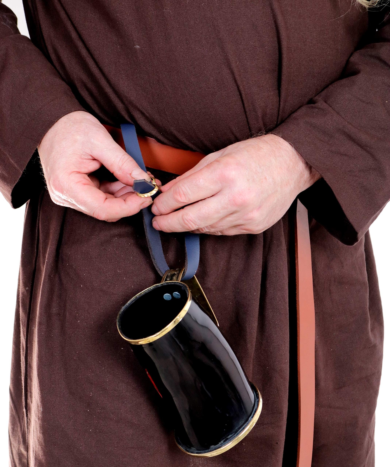 Leather Horn Holder Viking Tankard Mug Strap Renaissance Fair Costume Blue