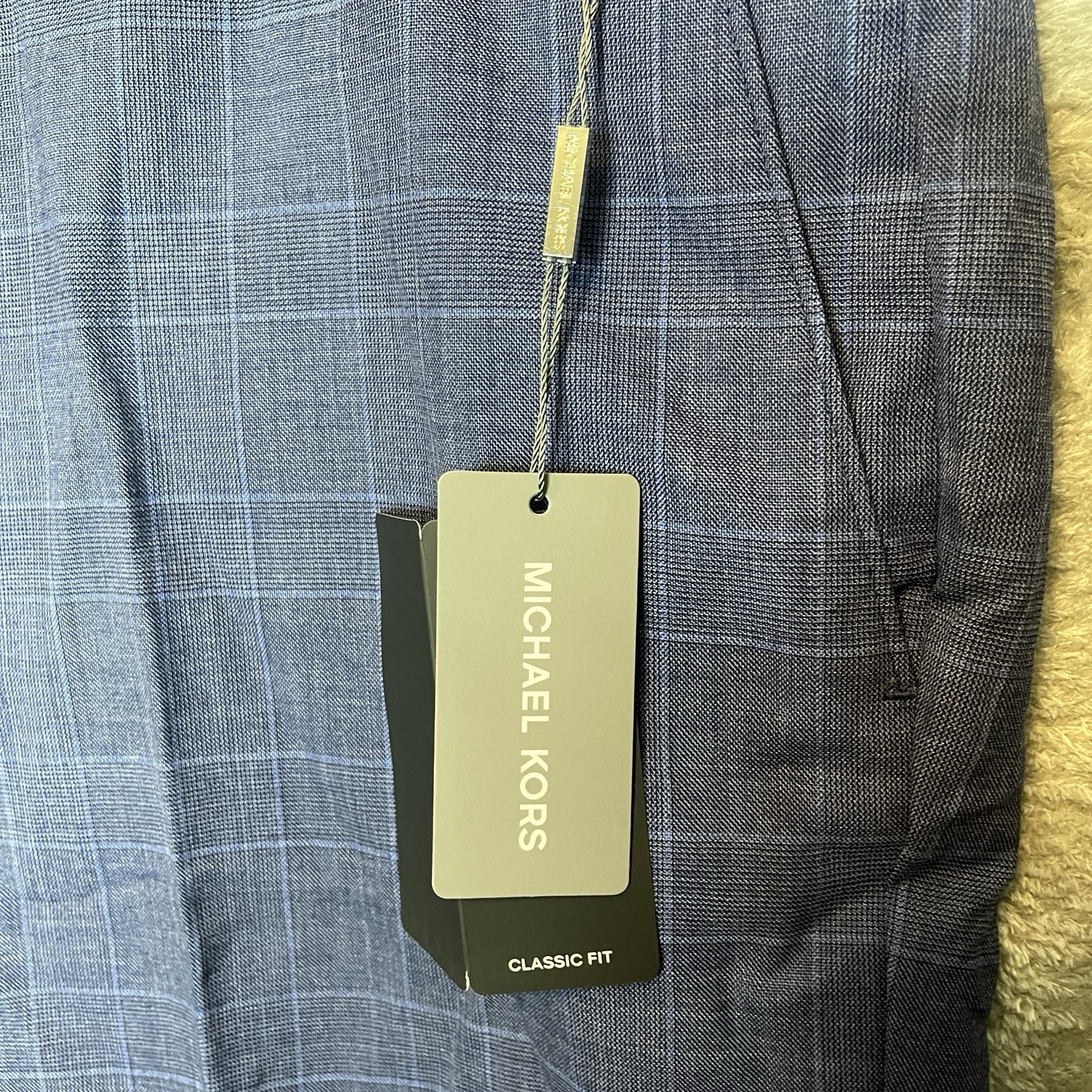 Michael Kors Mens Malone Classic Fit Plaid Wool Stretch Suit Pants Blue Comfort