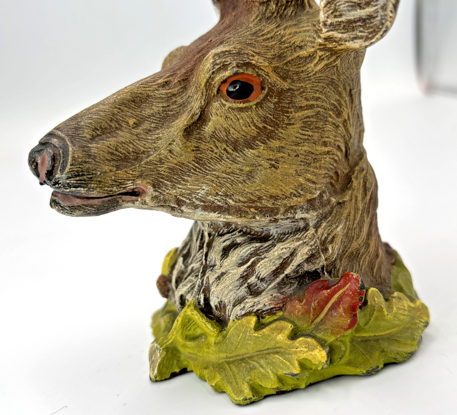 Antique Austrian Cold Painted Bronze Deer Head Stag Elk Pen Rest Holder Detail