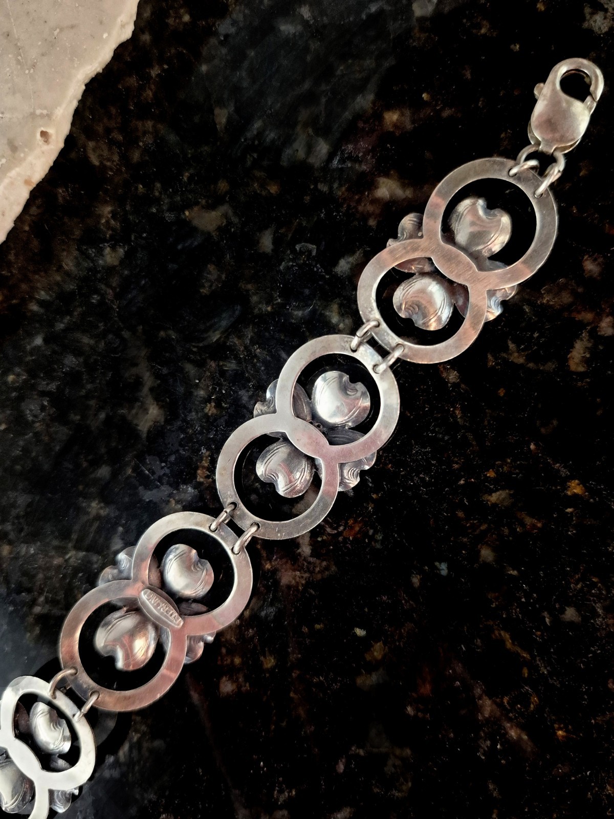 Vintage Estate Sterling Dogwood Panel Bracelet