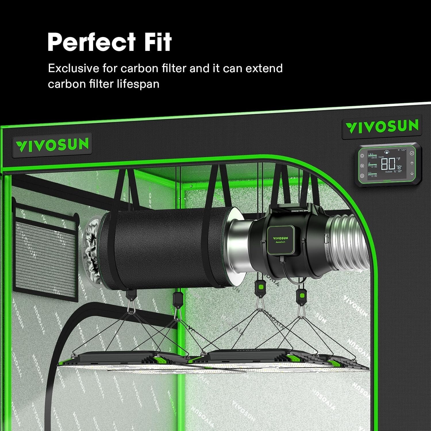 VIVOSUN 4 Inch Prefilter for 4" Carbon Filter, Black, 9.84" Long