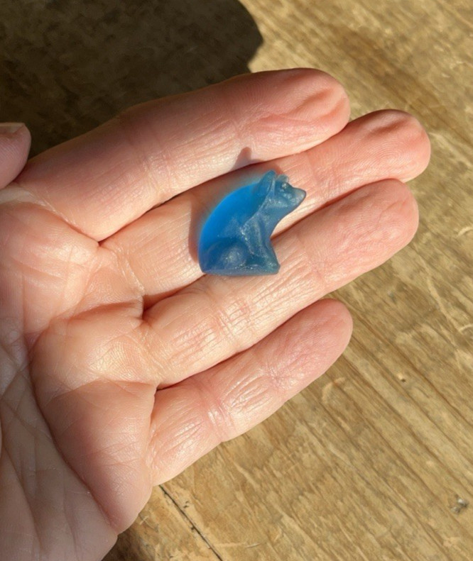 Antique 1920's? Blue Satin Czech Glass Pig/Boar Cracker Jack Charm Prize