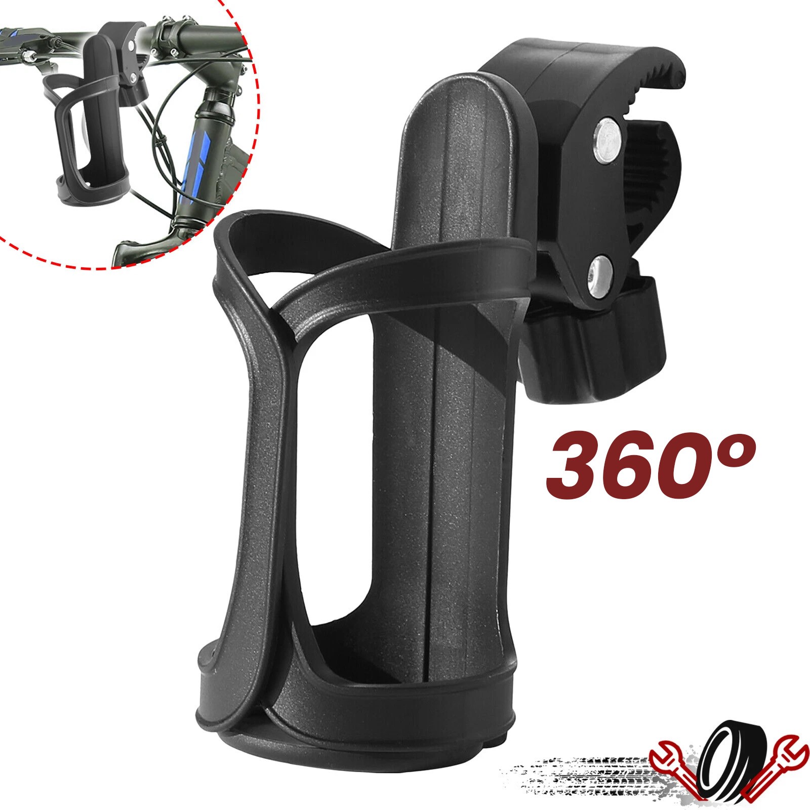 For Wheelchair Walker Rollator Bike Stroller 360° Beverage Cup Holder Universal