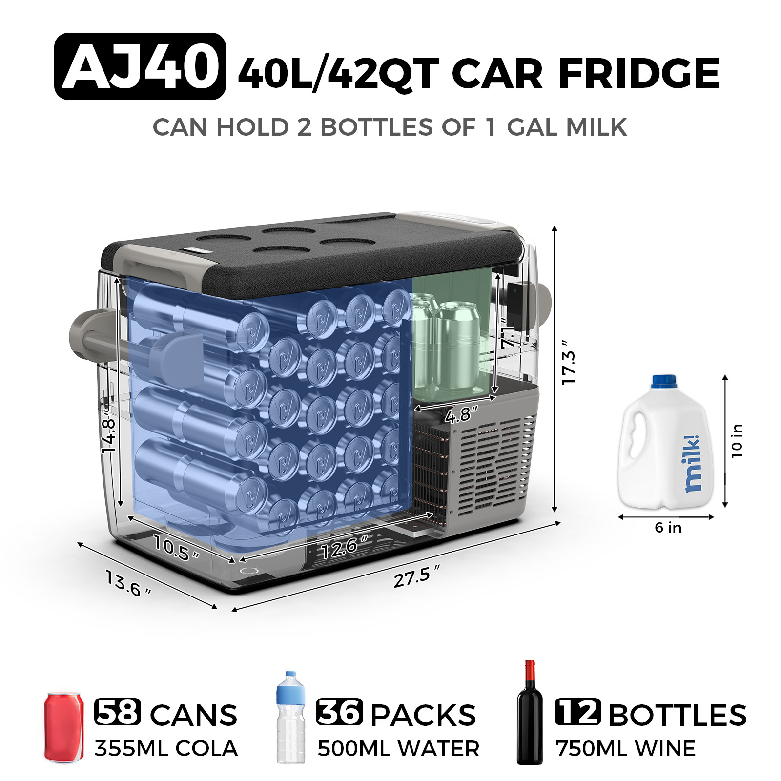 42 Quart Car Fridge 12V Portable Freezer Electric Cooler for Van Camping Travel