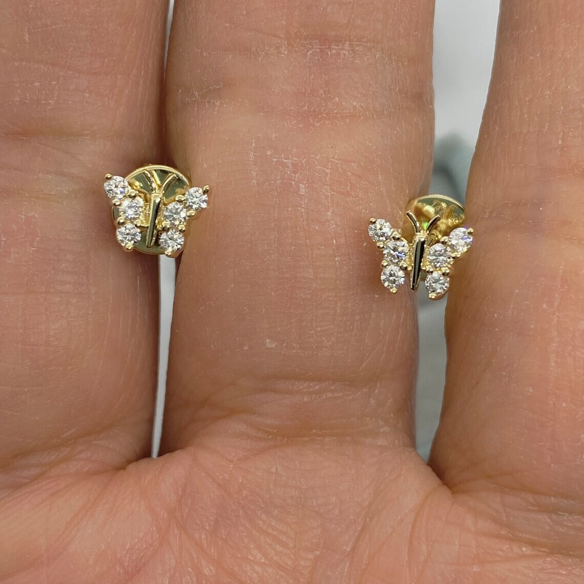 2Ct Round Real Moissanite Dainty Butterfly Stud Earrings 14K Yellow Gold Plated