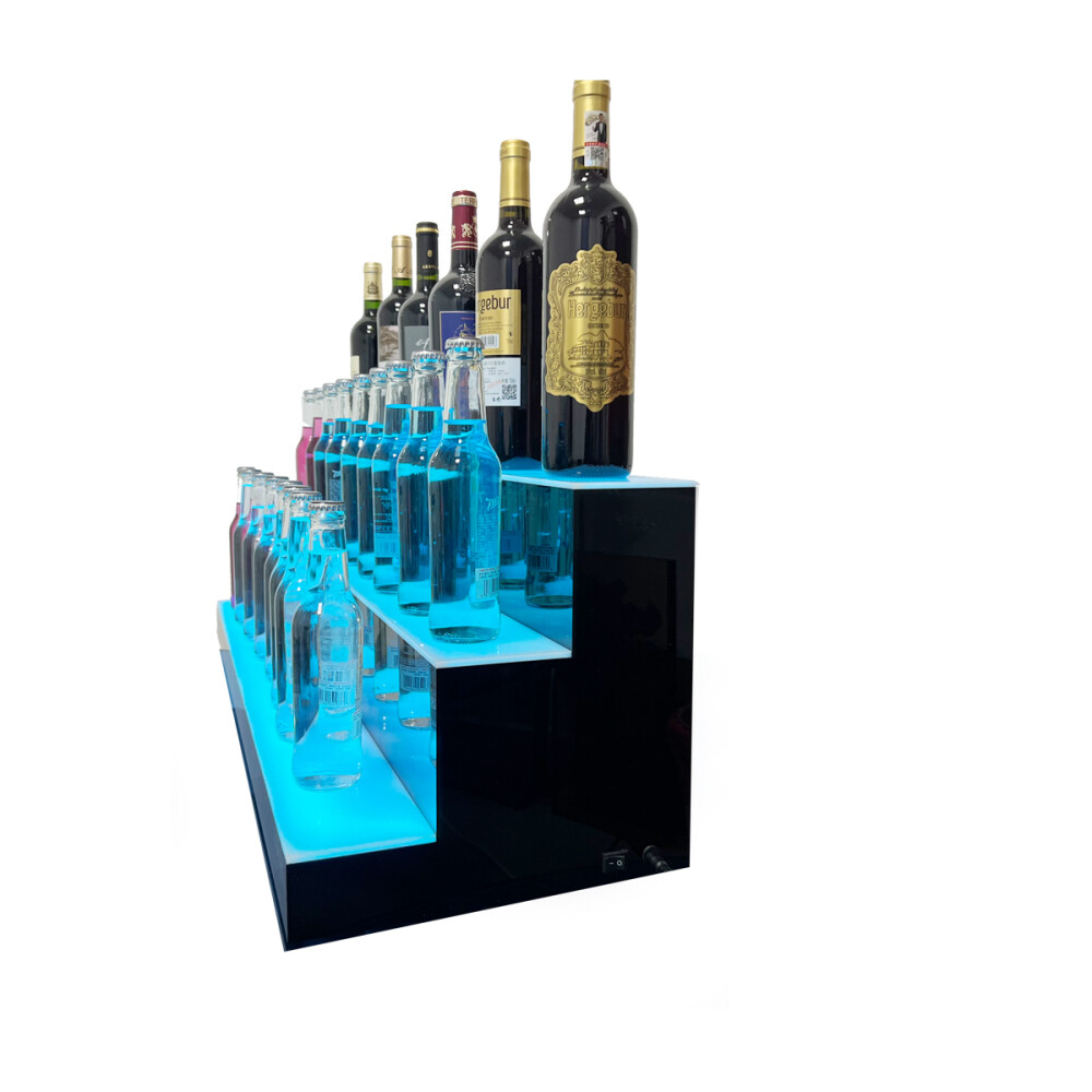 31" 3 Step Tier LED Lighted Shelves Illuminated Liquor Bottle Bar Display Stand