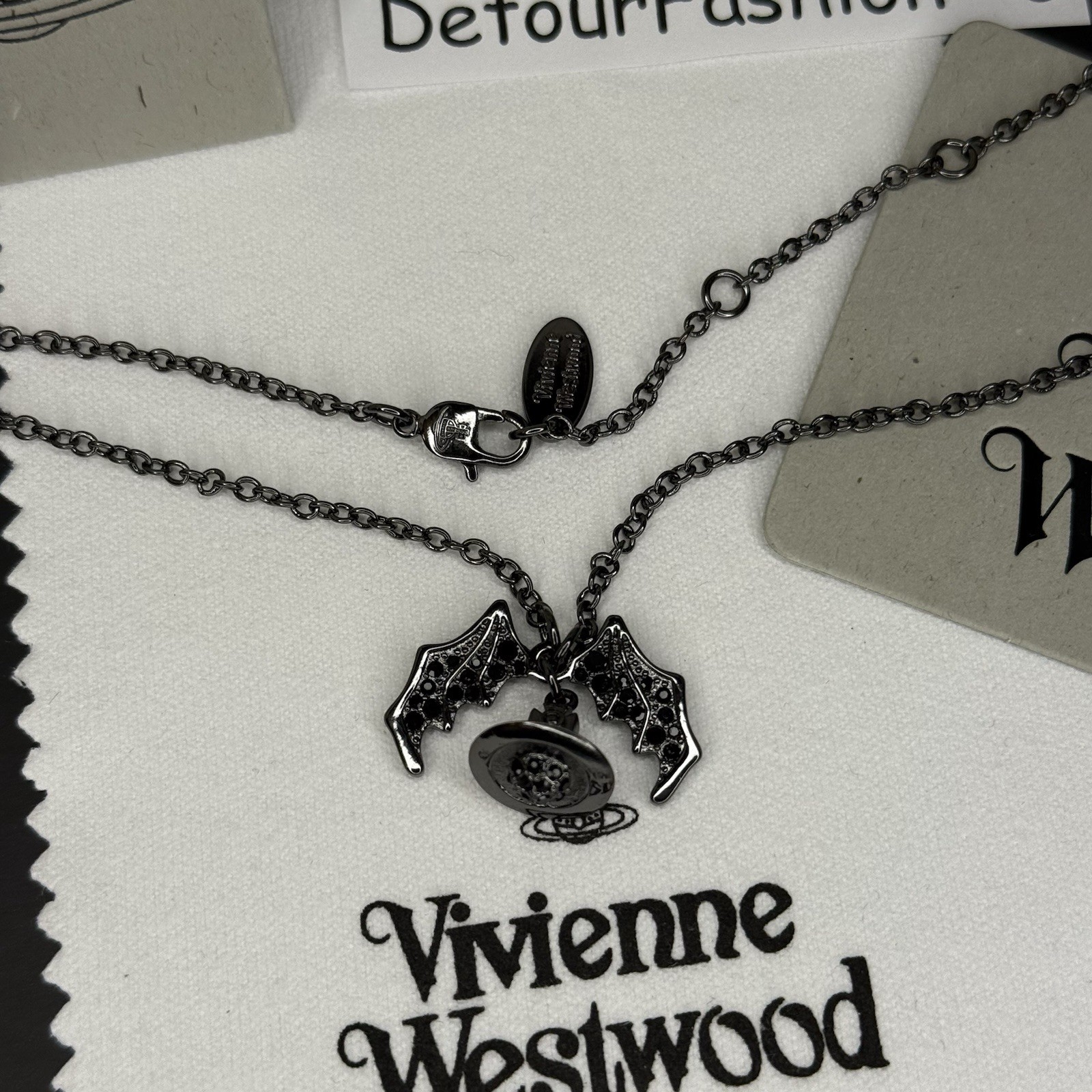 Vivienne Westwood Bat Necklace Black Silver Japan Orb WITH BOX