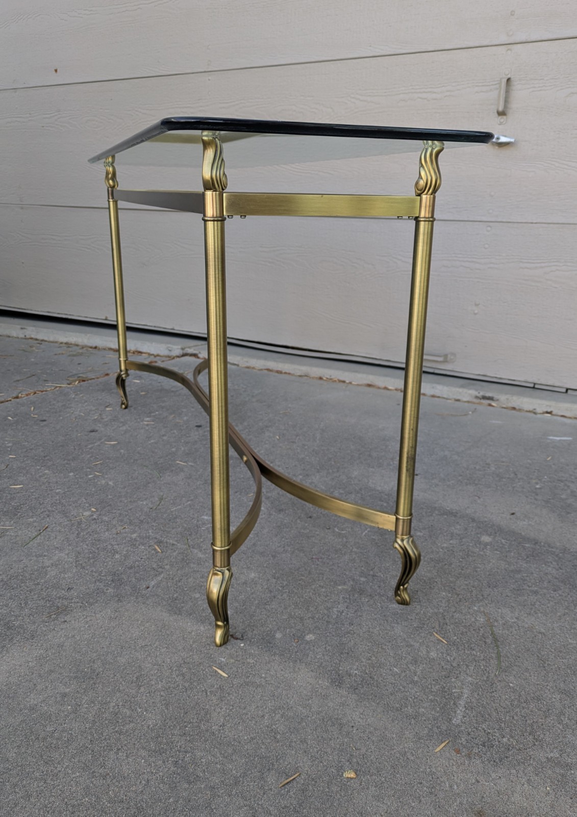 Vintage La Barge Style Glass Brass Console Table Flame Tip Hollywood Regency