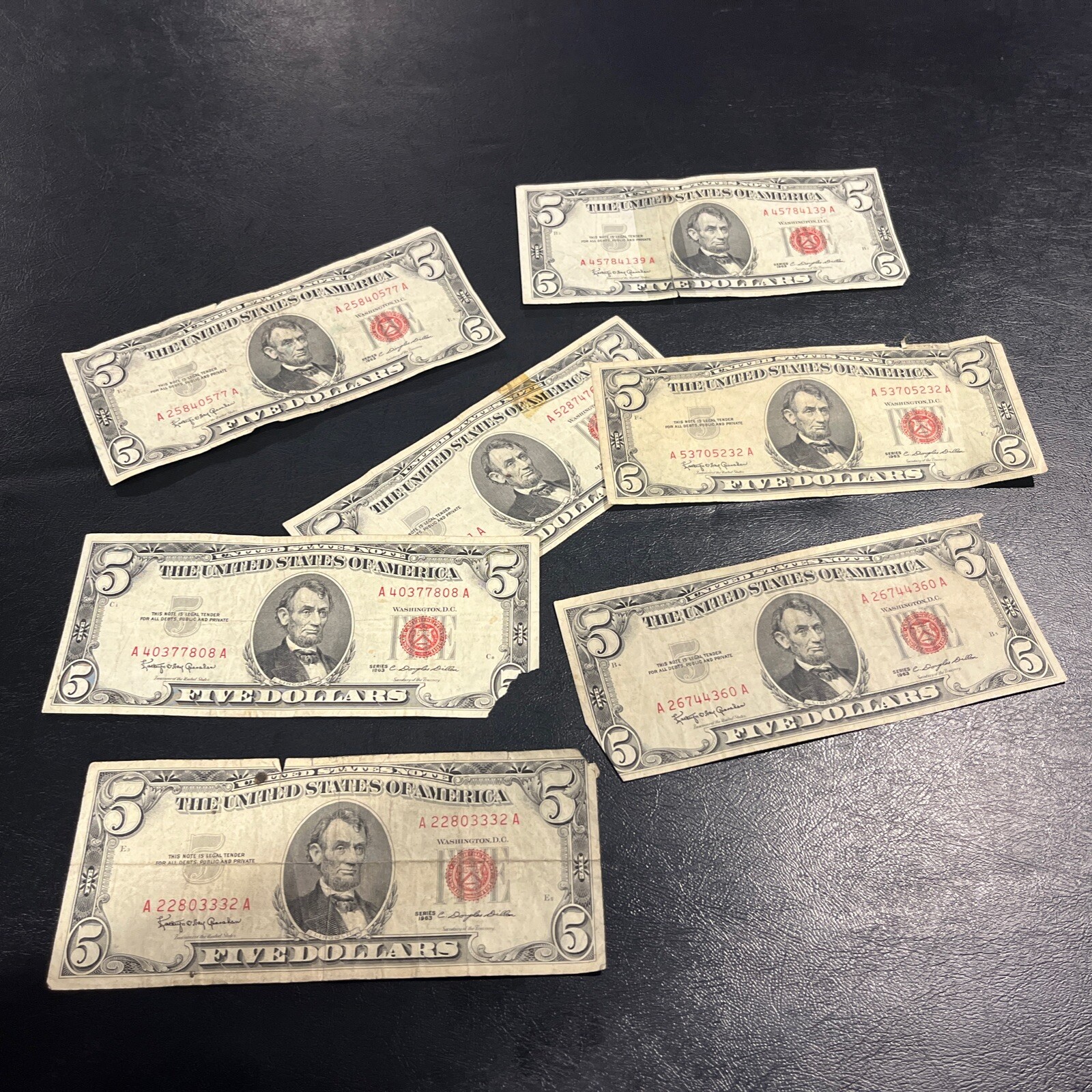 1963 Five Dollar Bill $5 Damaged Cull Red Seal Five Dollar Note • Buying 1 Bill