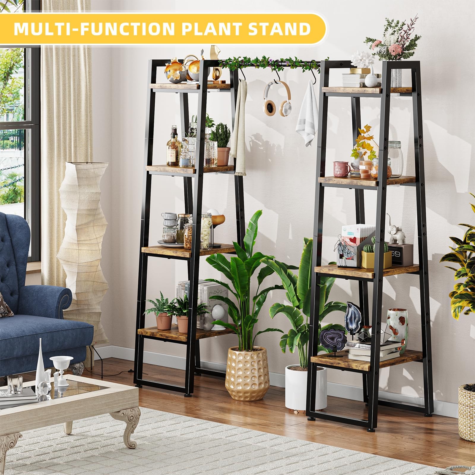 Plant Stand Indoor with Grow Lights, 4 Tier Large Hanging Plant Shelf for Pla...