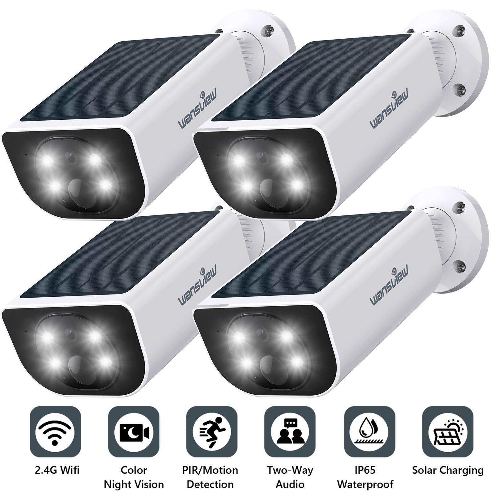 2 Pack Wansview 2K 3MP Solar Camera Outdoor Wireless 2.4Ghz WiFi Human Detection