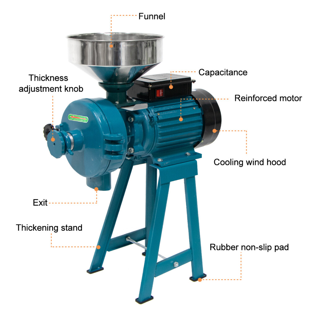 110V 3000W Electric Grain Corn Wheat Feed Mill Dry&Wet Cereals Grinder w/Funnel