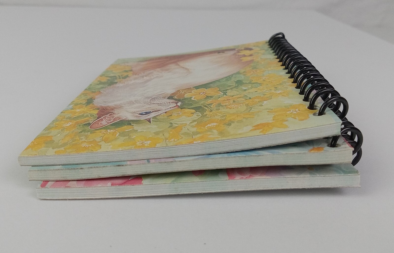 3 Vtg Cat Mini Notebooks Kitty Flowers 90s Lined Pages Spiral Yung Hsin READ