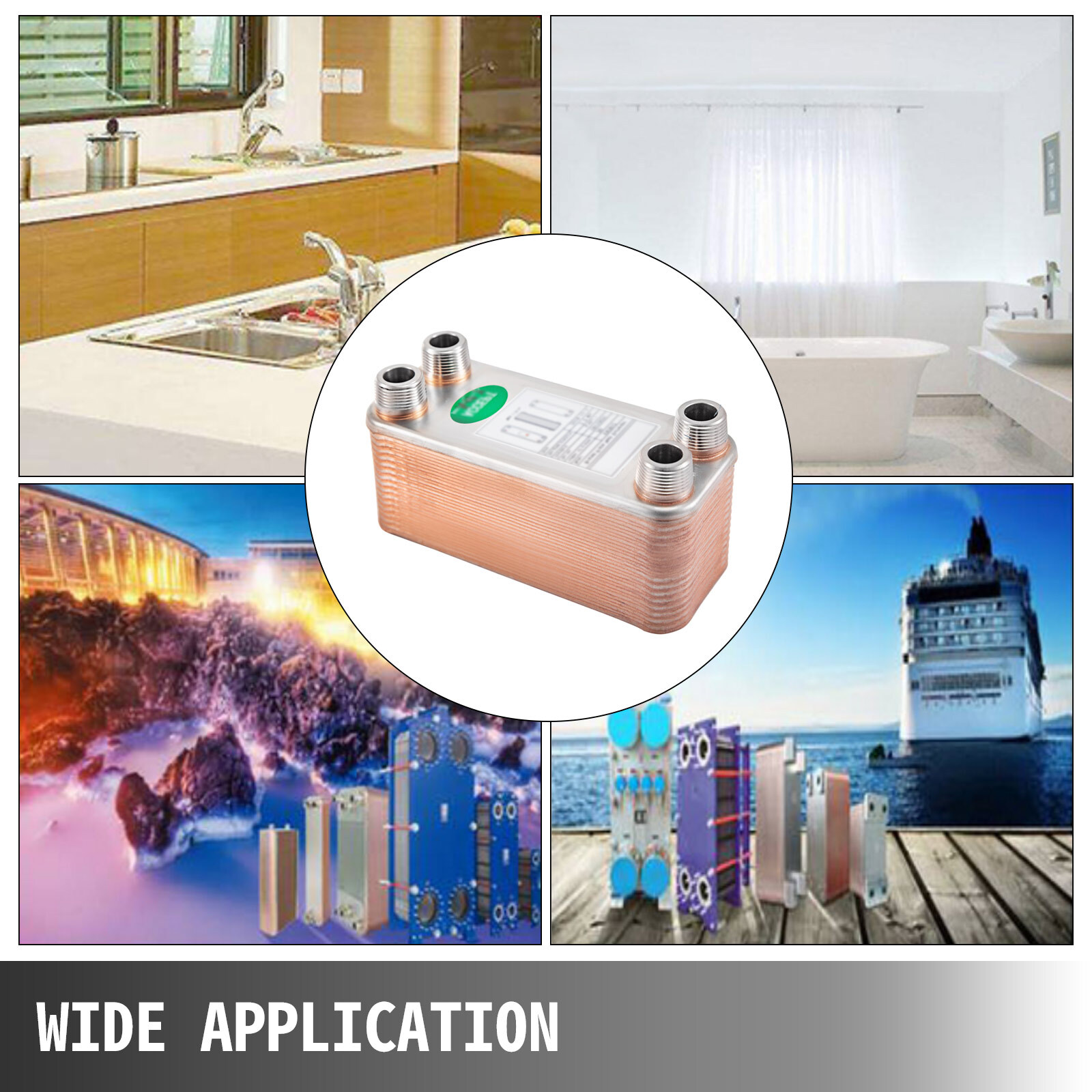 30 Plate Brazed Heat Exchanger w/ Brackets 3"x8" 3/4" MPT 316L Stainless Steel